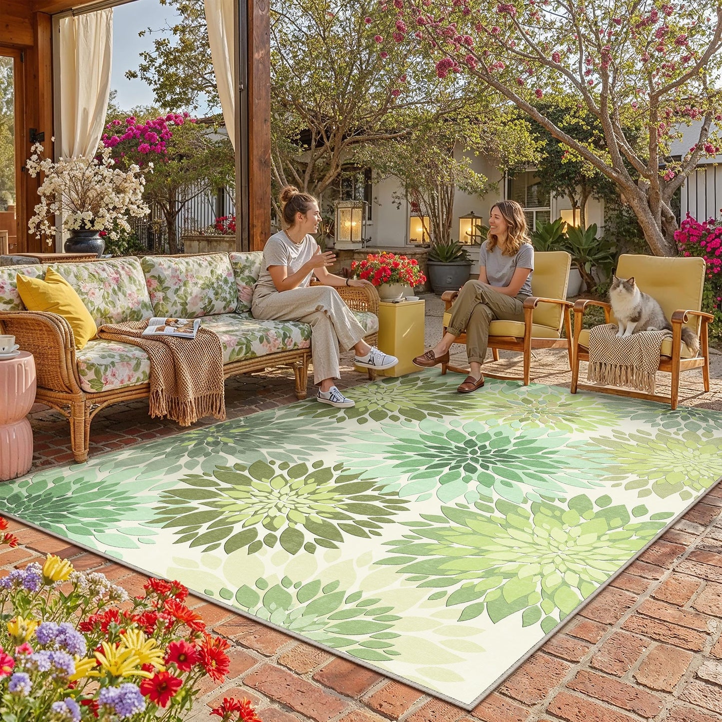 WondRg 8x10 Indoor Outdoor Area Rug Washable Patio Rug Green Non Slip Non Shedding Waterproof Carpet for Living Room Bedroom Camping Porch Backyard Camping RV Balcony Poolside Deck