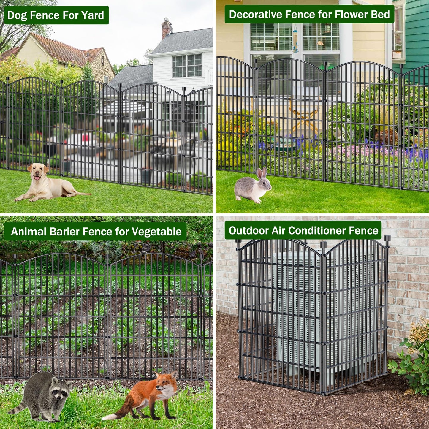 10 Panels No Dig Decorative Garden Fence - 40 in (H) x 23.6 ft (L), Dog Fence Outdoor for Yard，Rustproof Metal Animal Barrier Ground Stakes Fencing for Garden, Patio, Flower Bed