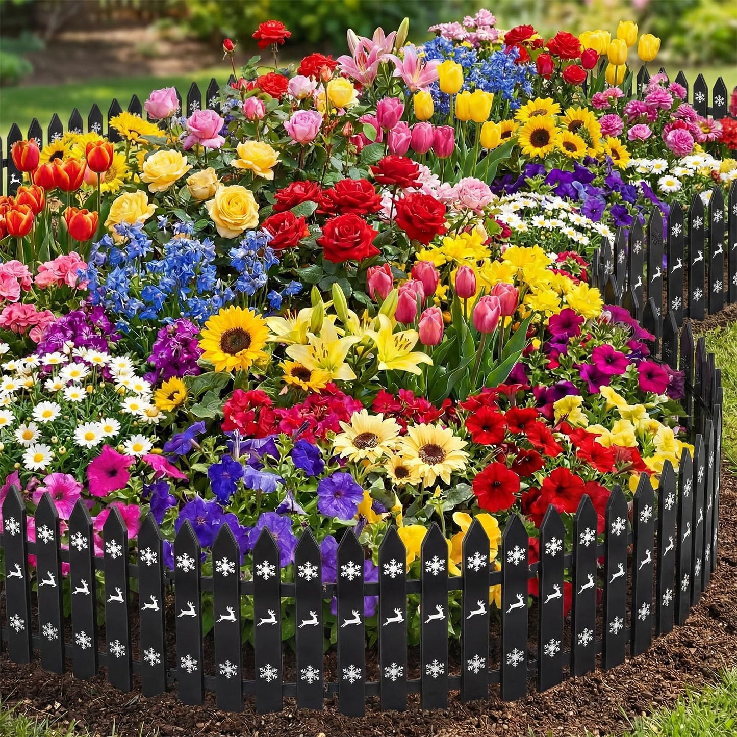 Anglechic 48 Pcs Garden Fence Edging Plastic Picket Barrier Decorative 12 Inch Total Plastic Picket Fence Border for Flower Beds Lawn Edging Landscape Guard for Yard Path Small Animal(Black)