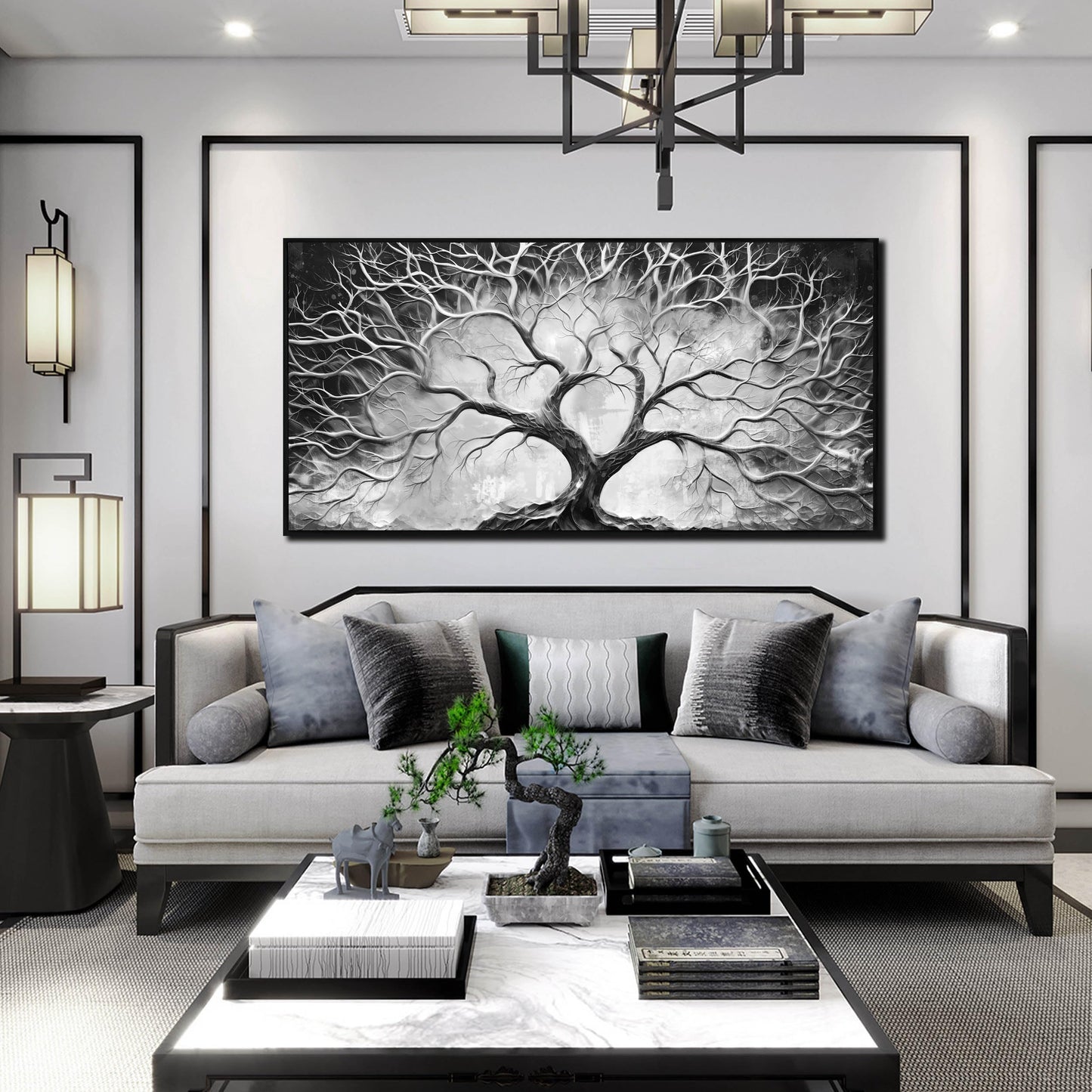 Black and White Wall Art for Bedroom - Black Framed Tree Canvas Wall Art for Living Room Size 24" x 48"
