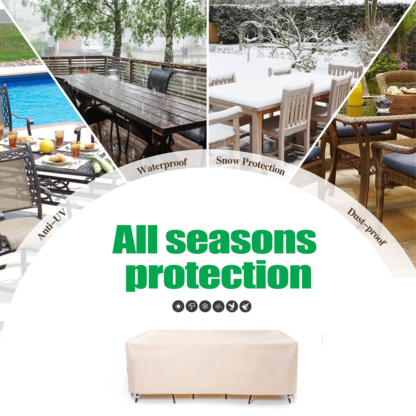 F&J Outdoors Patio Furniture Covers, Waterproof Anti-UV for Table and Chairs Set, Beige, 108"x82"