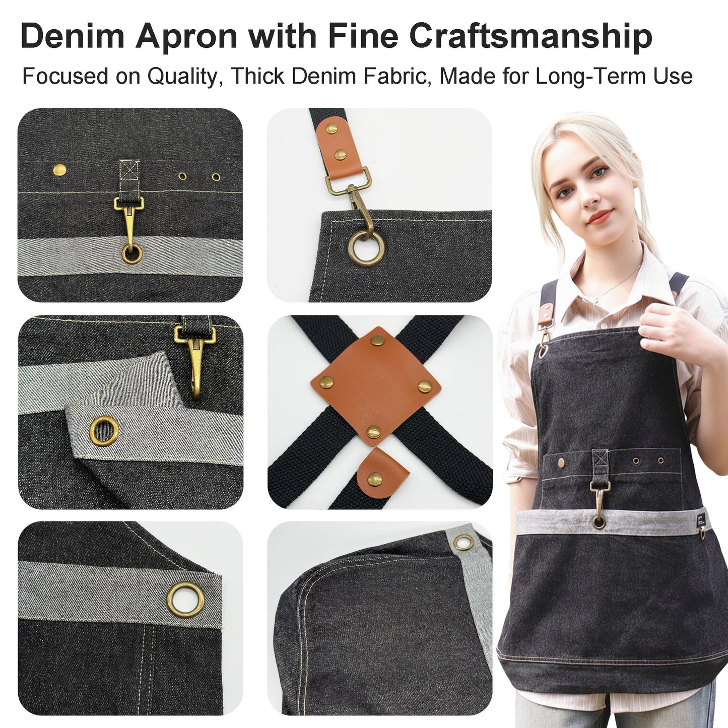 Cilkus Gardening Apron – Denim Cross Back Garden & Harvest Apron with Adjustable Straps and Large Pockets for Women & Men