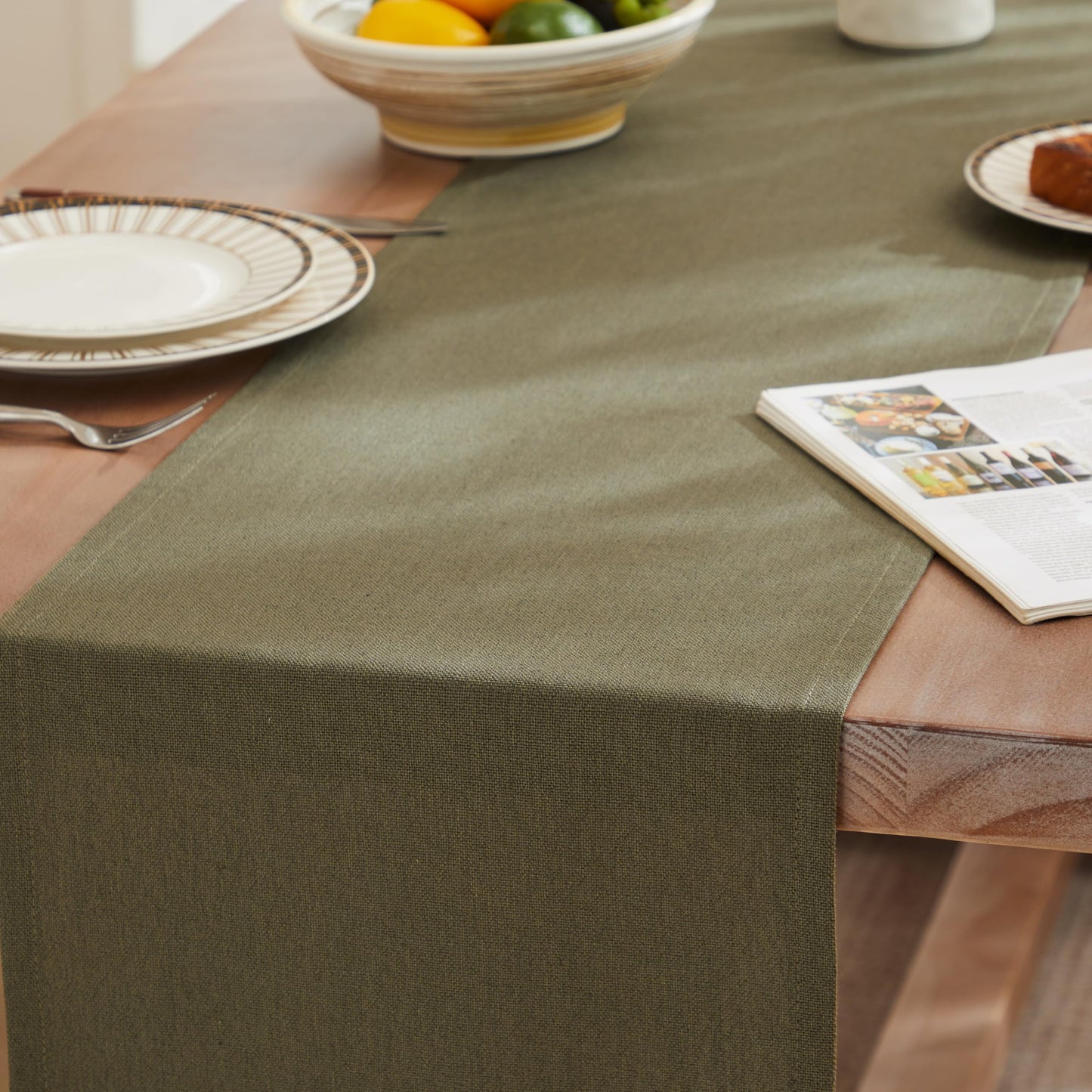 ZeeMart Rustic Cotton Linen Table Runner, 13x72 Inches Olive, Farmhouse Style Green Table Runners 72 Inches Long, Washable Kitchen Dining Table Decoration for Home Party Decor