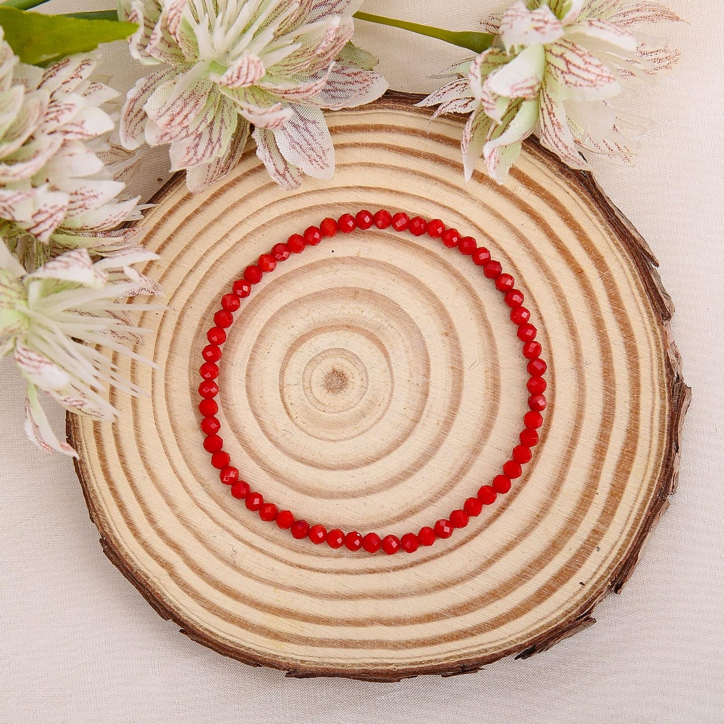 BONNY BOXX Natural Genuine Gemstone Faceted Round Beads Bracelets, 3mm Adjustable Stretchy Tiny Faceted Red Coral Bracelet, Healing Crystal Reiki Chakra Dainty Jewelry Fashion Gifts