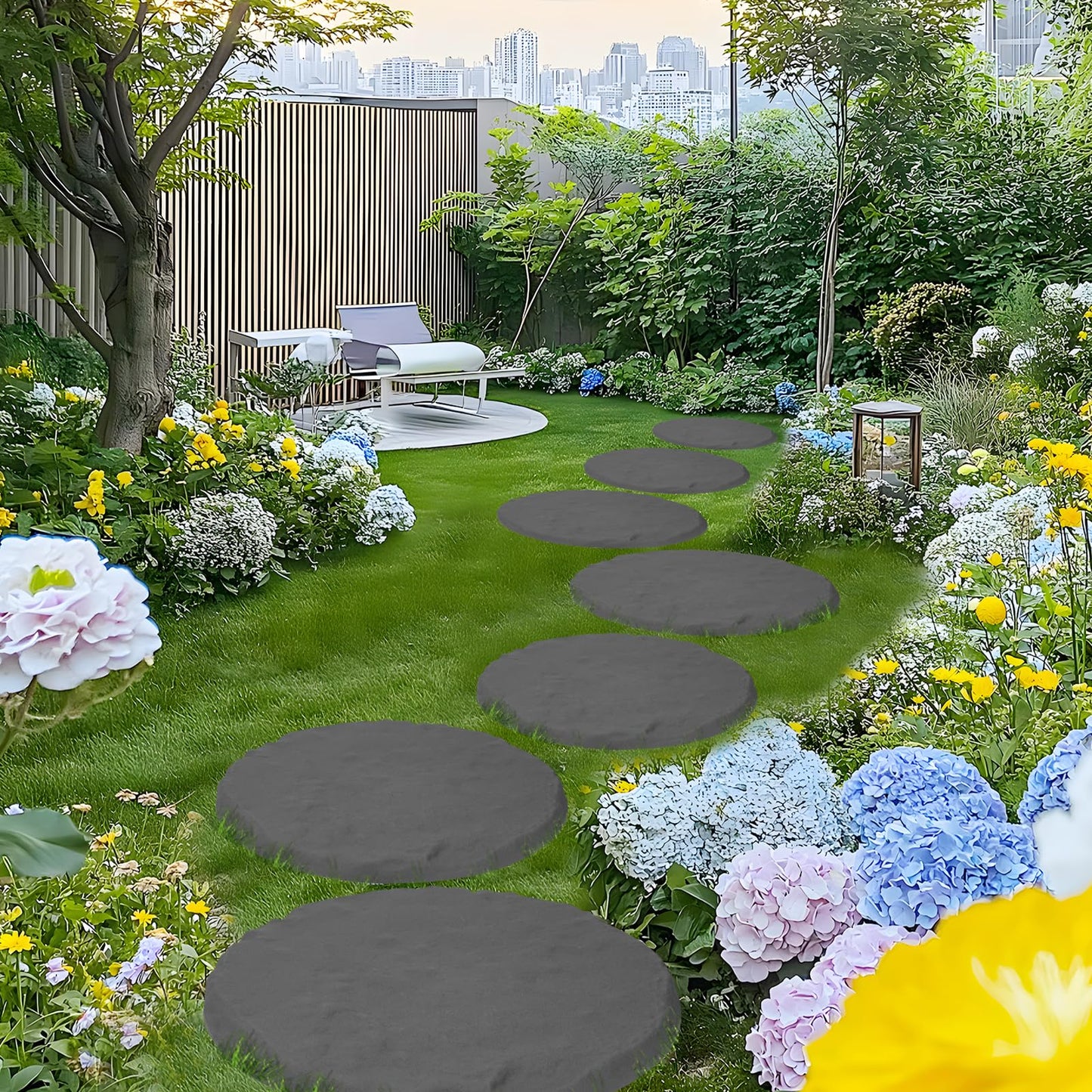 Outdoor Step Stones, Stepping Stones with Ground Stakes, Polypropylene Resin Round Step Stones with Ground Stakes for Lawn Garden Pathway (Grey)