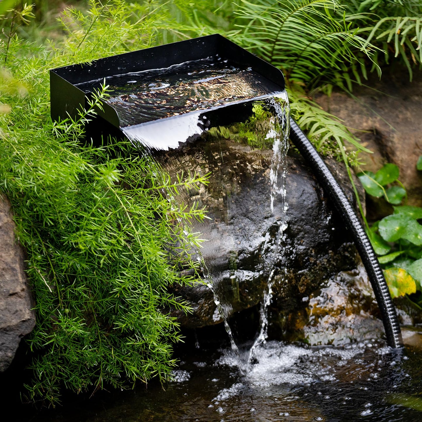 Biling 8 Inch Pond Waterfall Spillway Kit, 304 Stainless Steel Waterfall Box, 40W 660GPH Submersible Pump, 9.8FT Corrugated Tubing & Fittings, Adjustable Flow for Mini Pond & Patio Water Features