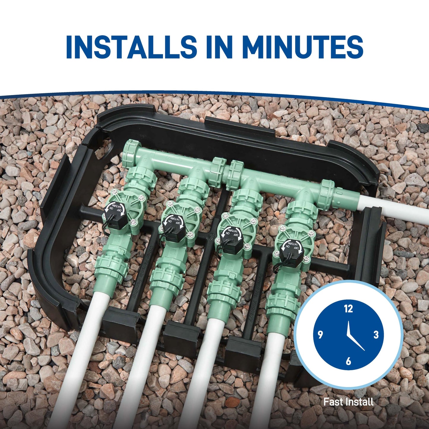 Orbit 57257 4-Valve Preassembled Sprinkler Manifold – Easy Install, Smart Controller Compatible, Works with PVC & Poly Pipe, Includes 4 in-Line Valves