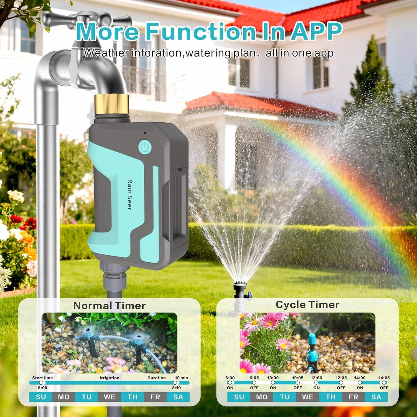 Smart WiFi Sprinkler Timer with 1666 Feet RF Gateway, Brass Inlet Water Timer for Garden Hose, App Remote Control with Alexa, Rain Delay and Manual Mode for Garden and Lawn.