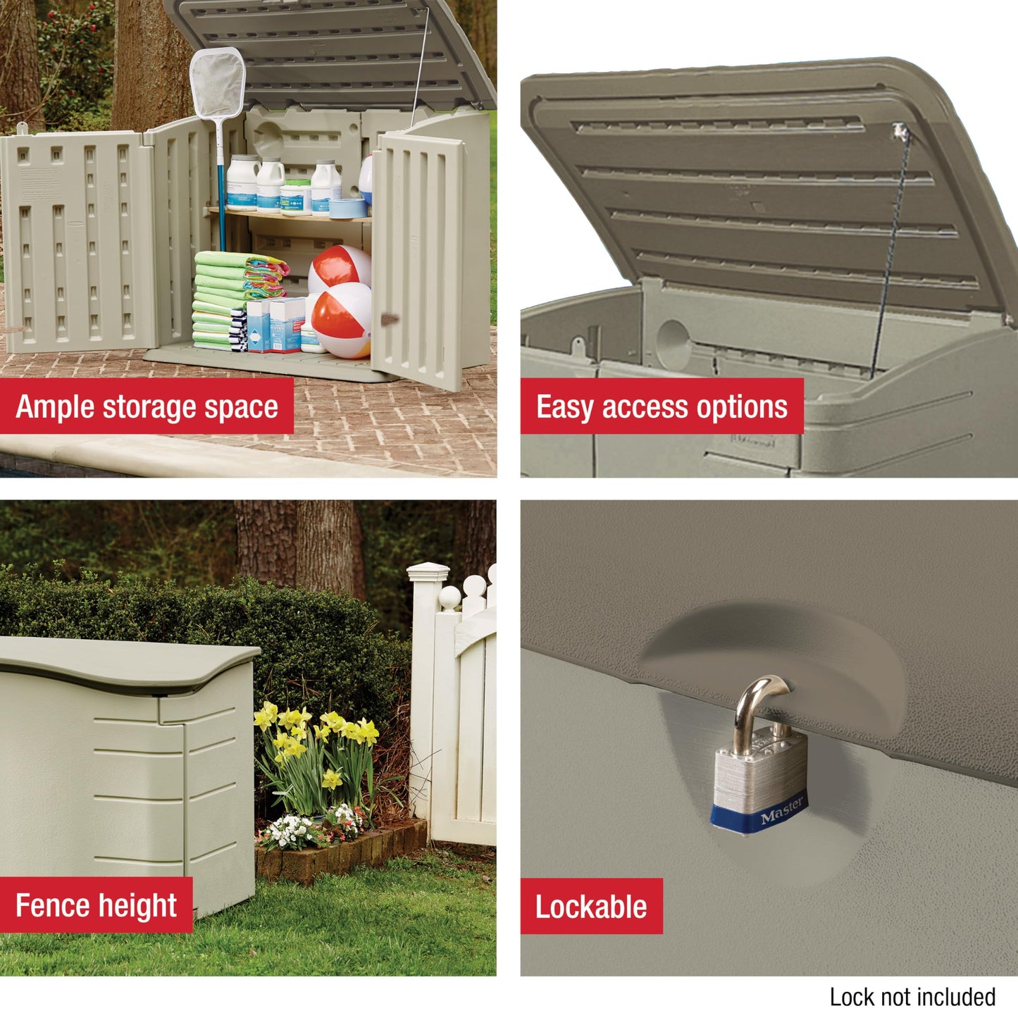 Rubbermaid Large Horizontal Resin Outdoor Storage Shed With Floor (5 x 4 Ft) Weather Resistant, Beige/Brown, Organization for Home/Backyard/Pool Chemicals/Toys/Garden Tools/Porch/Patio Cushions