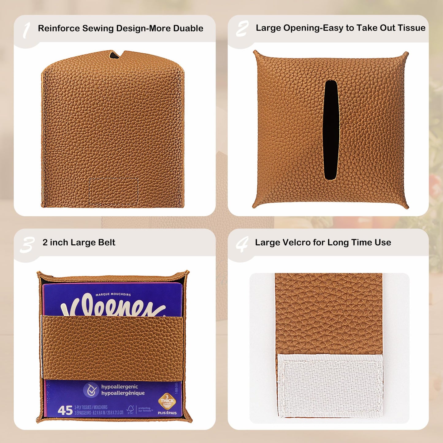 Aeobes Tissue Box Cover Square PU Leather Tissue Holder for Bathroom, Cube Décorative Tissue Organizer, Tissue Paper Dispenser for Car, Kitchen, Bedroom, Office, Tabletop (2, Brown, 5x5x5'')