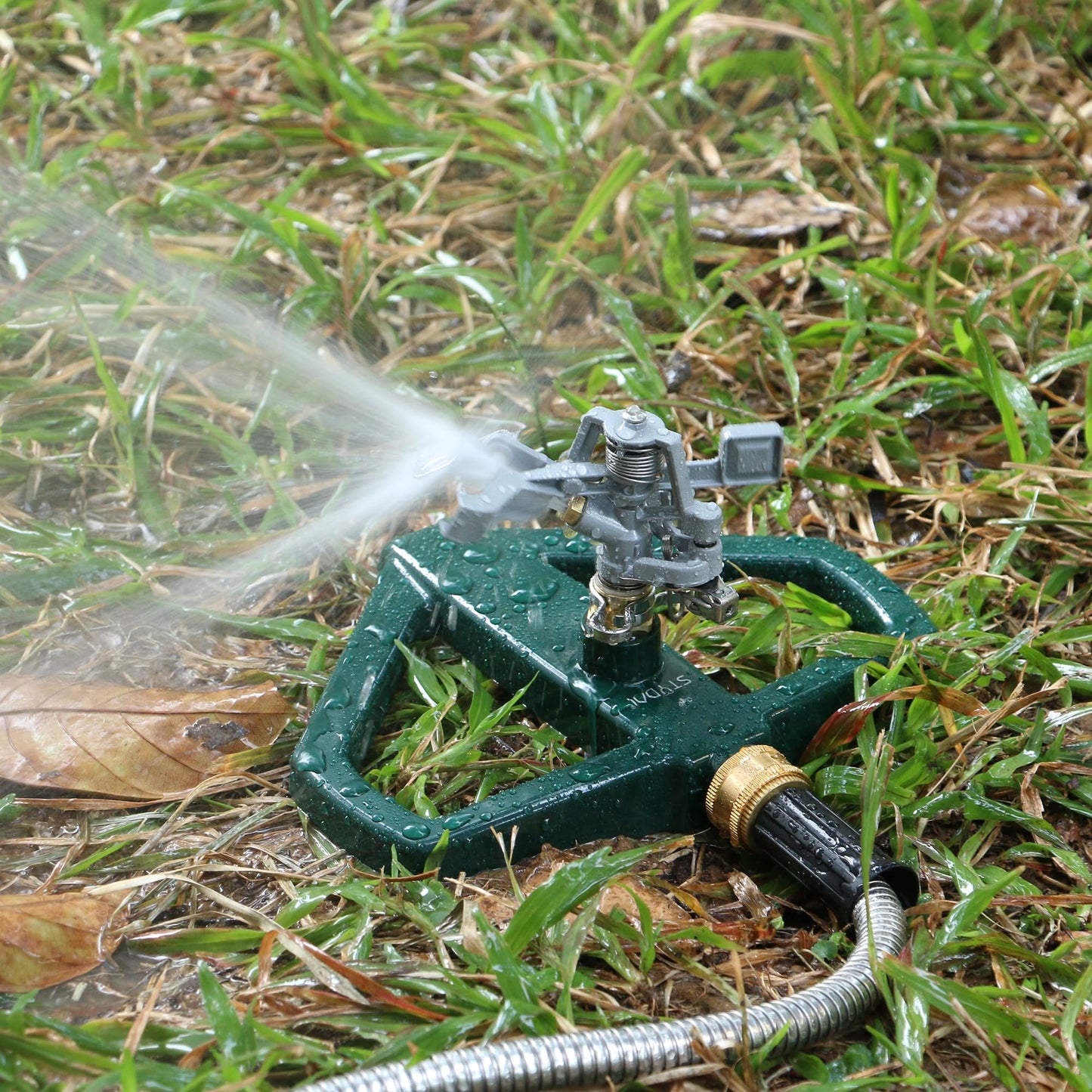 STYDDI Heavy Duty Impact Pulsating Sprinkler for Yard, All Metal Adjustable Rotating Circular Impulse Lawn Sprinkler for Medium to Large Areas, Lawn and Garden, Coverage up to 5,800 Sq. Ft