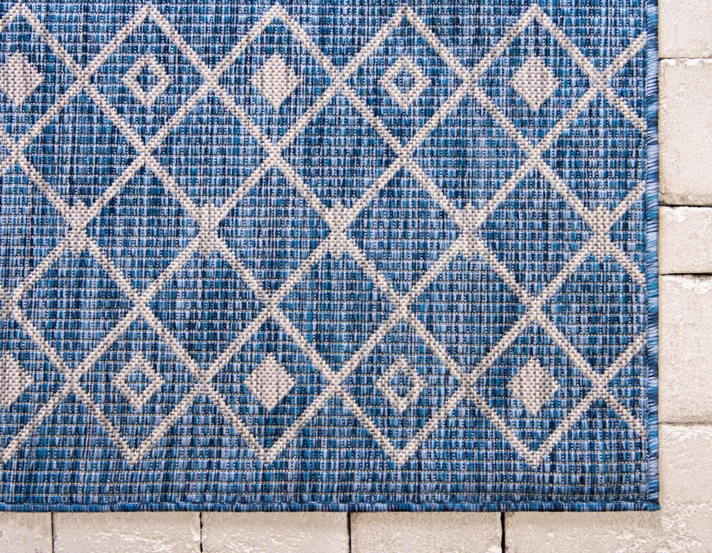 Unique Loom Outdoor Trellis Collection Area Rug - Tribal Trellis (8' x 10' Rectangle, Blue/ Ivory)