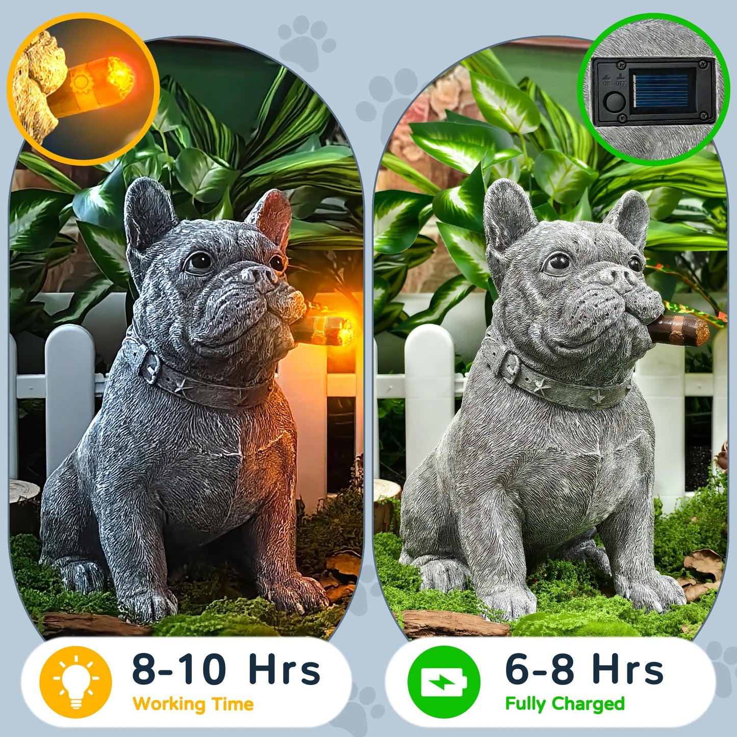 Miggley Dog Solar Garden Statue with LED Light - Outdoor Yard, Lawn, Patio French Bulldog Decor - Unique Birthday Housewarming Gift for Dad, Mom, Men, Women