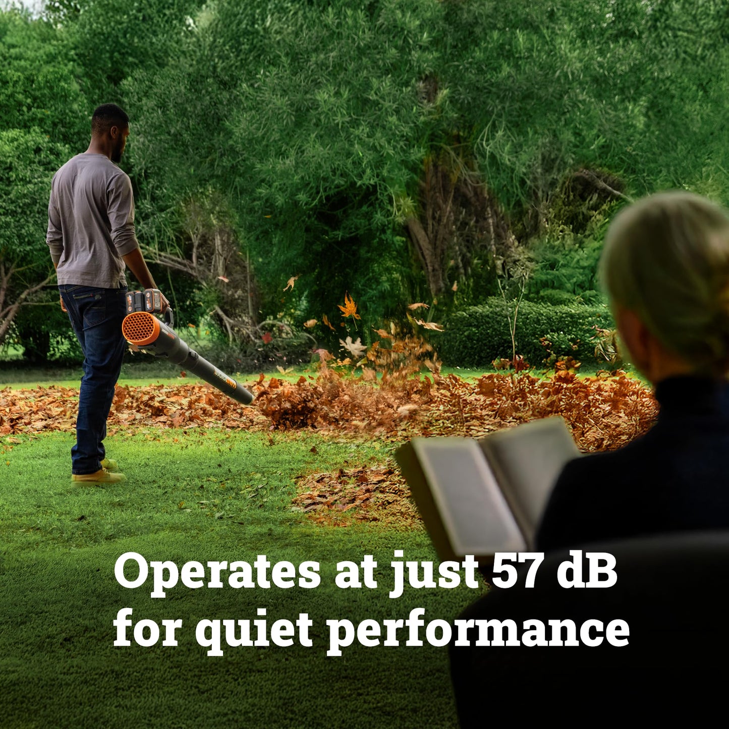 WORX Cordless String Trimmer & Leaf Blower Combo, 15'' 40V Weed Eater with Carbon Fiber Shaft, 530 CFM 40V Quiet Electric Blower with 57 dB, 2 × 4.0 Ah Batteries & Charger Included, WP925