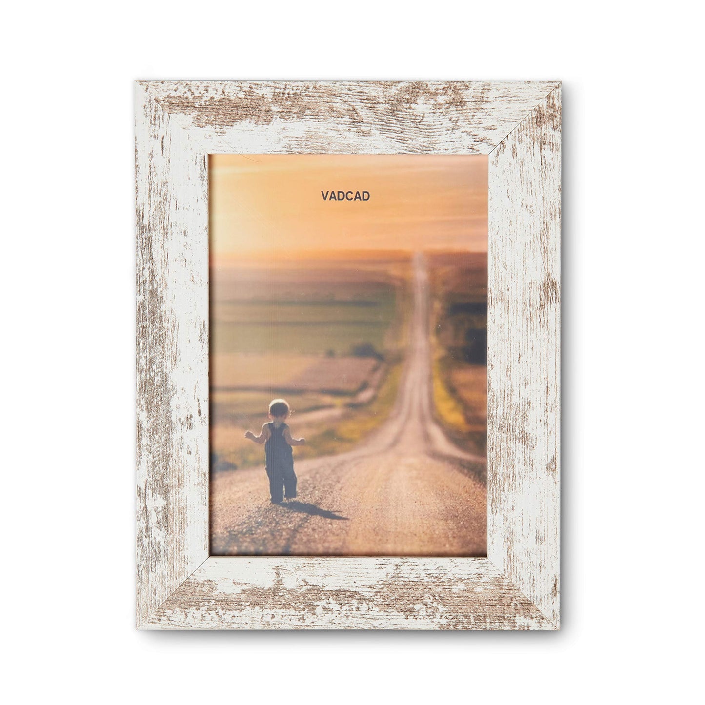 VADCAD Picture Frames 5x7 (6-Pack) - White Rustic Distressed Farmhouse Wooden Frame - Photo Frame with Acrylic Front Ready to Hang or Stand