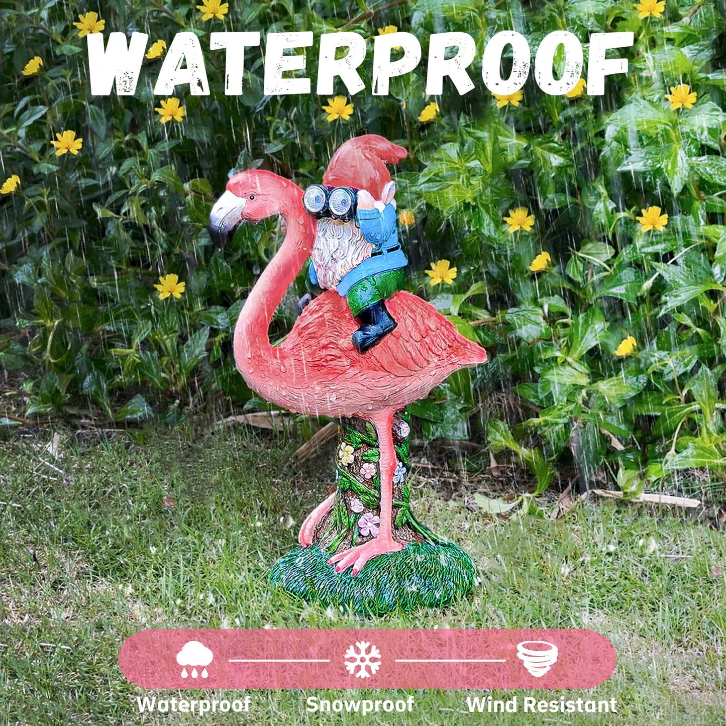 ArtTerpnica Solar Flamingo Gnome Garden Decor Statue, Outdoor Funny Solar Light Decoration for Yard, Patio, Lawn, Unique Housewarming, Birthday Gift for Women, Mom, Grandma