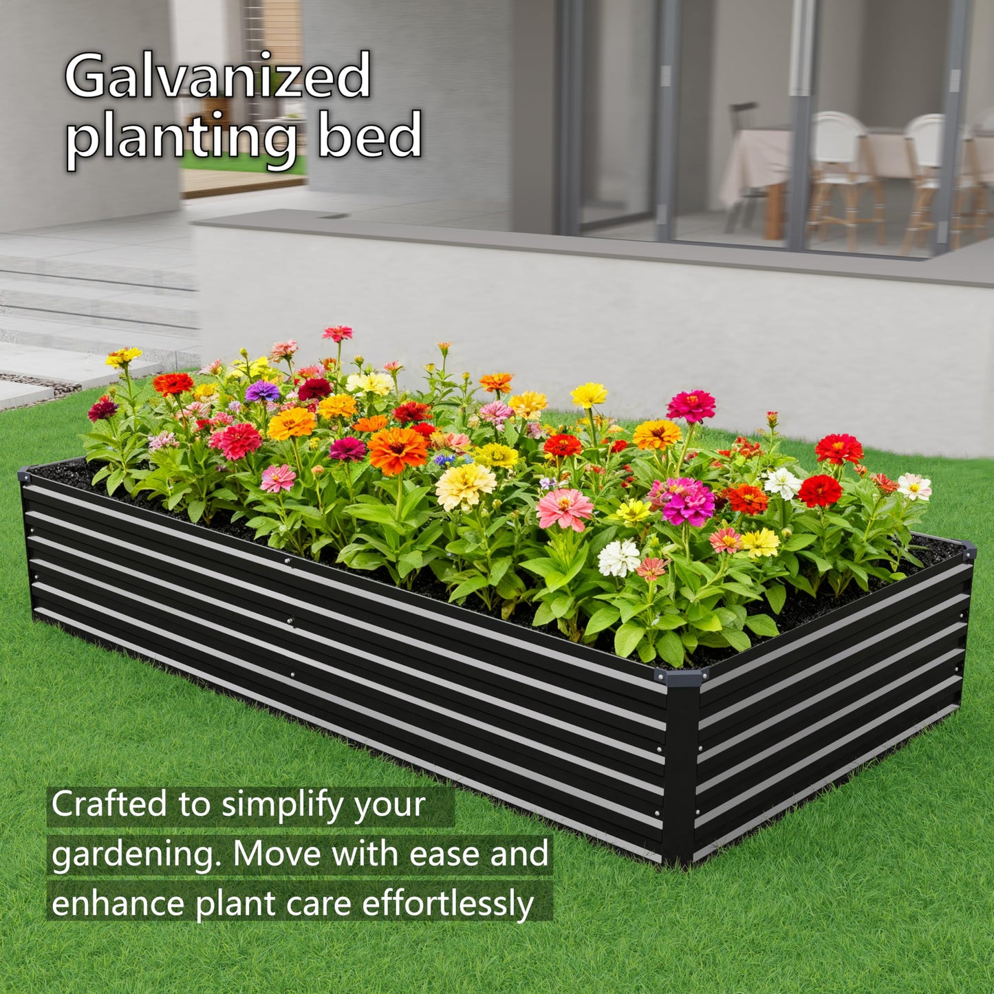 MGNO 12x2x1.5FT Galvanized Raised Garden Bed-Outdoor Planter Box for Vegetables-Metal Garden Bed,RRectangle Planting Box for Herb,Flower,Black