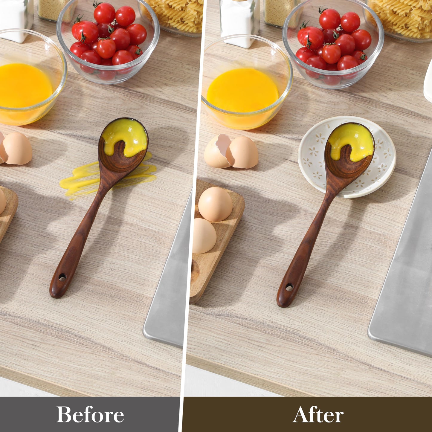 MALACASA Ceramic Spoon Rest for Stove Top, 4.8 inch Cooking Spoon Holder for Kitchen Counter,Utensil Rest for Ladle, Spatula, Spoons or Tongs, Modern Farmhouse Kitchen Décor - 01, Series LYDIA