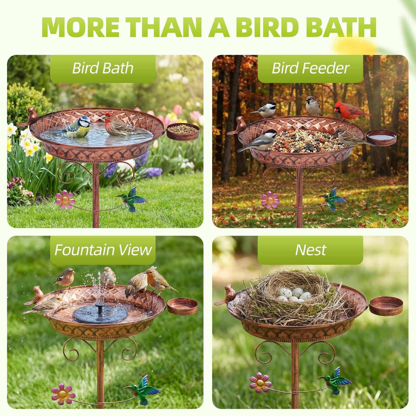 YOFOVI Metal Bird Bath for Outside, 40 Inch Tall Standing Bird Baths Bowl with Detachable Birds Feeder, Heavy Duty Birdbaths for Outdoors, Garden Yard Decor, Copper