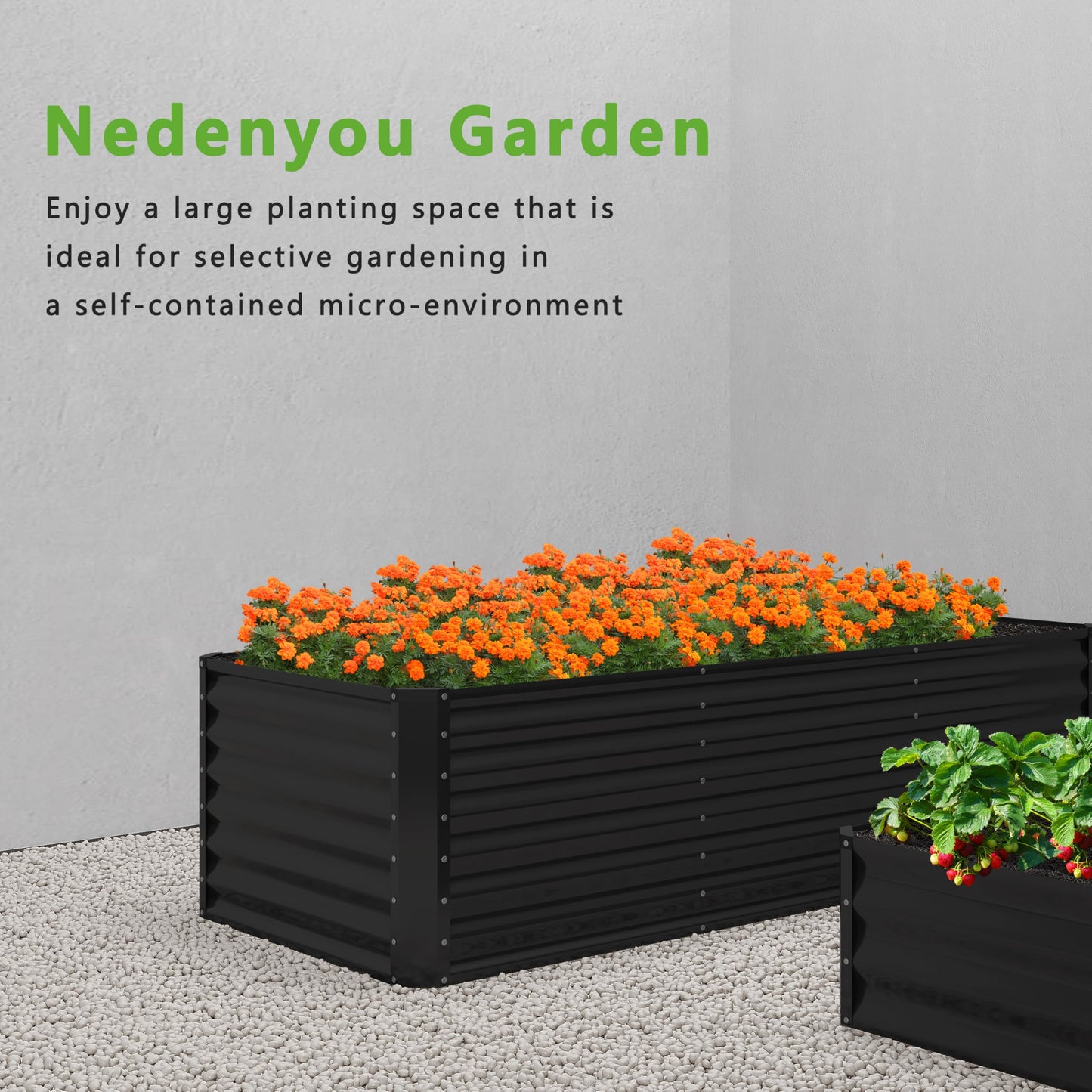 Nedenyou 2PCS 8x4x1FT Galvanized Raised Garden Bed,Planter Raised Beds-Metal Garden Box,Large Plant for Outdoor Planting, Vegetables Bed，Flower,herb-Black