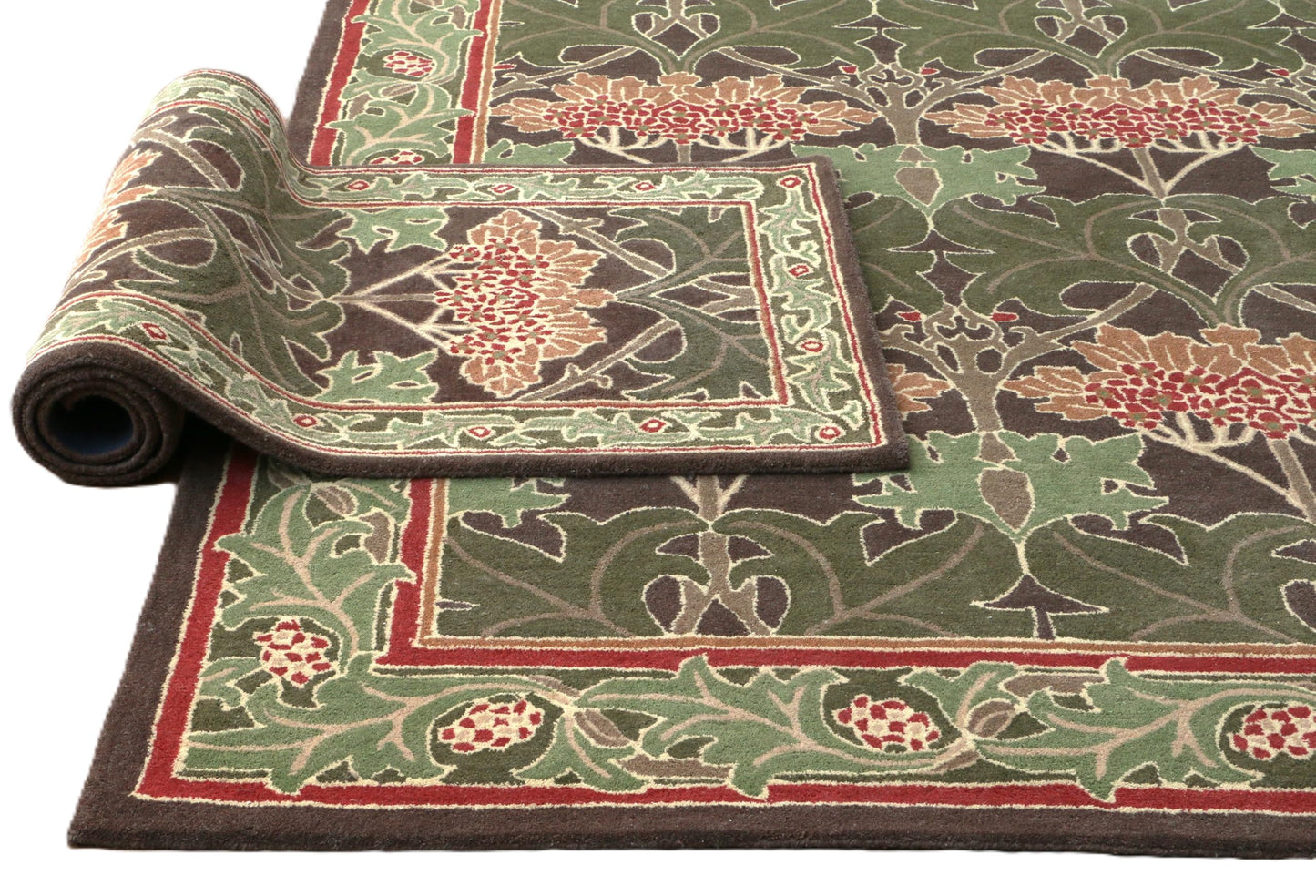 Blackamoor Rugs Handmade Area Rug Vintage Floral Pattern Green Red Brown - Without Duty and tariffs- Cecil Green (2'x2')