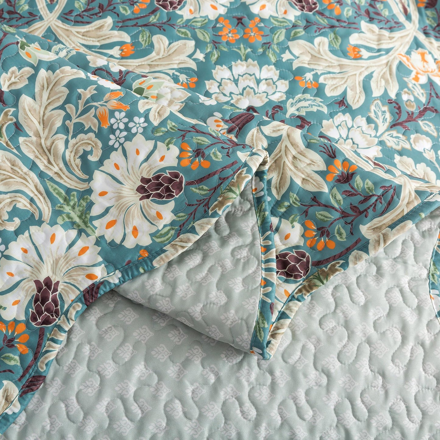 HoneiLife Queen Quilt Bedding Set - Microfiber Quilt Sets for Queen Bed, 3-Piece Lightweight Bedspreads,Reversible Coverlets Rustic Bed Cover, Floral Bedding Set All Season Quilts-Grayish Green