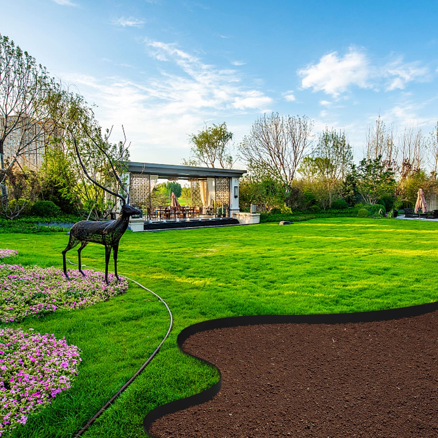 Watayo 30 FT Grass Barrier Landscape Edging Coil - 5 inch Depth Terrace Board Edging - Flexible Garden Bed Weed Barrier for Lawn Area Backyard Driveway Path Sidewalk