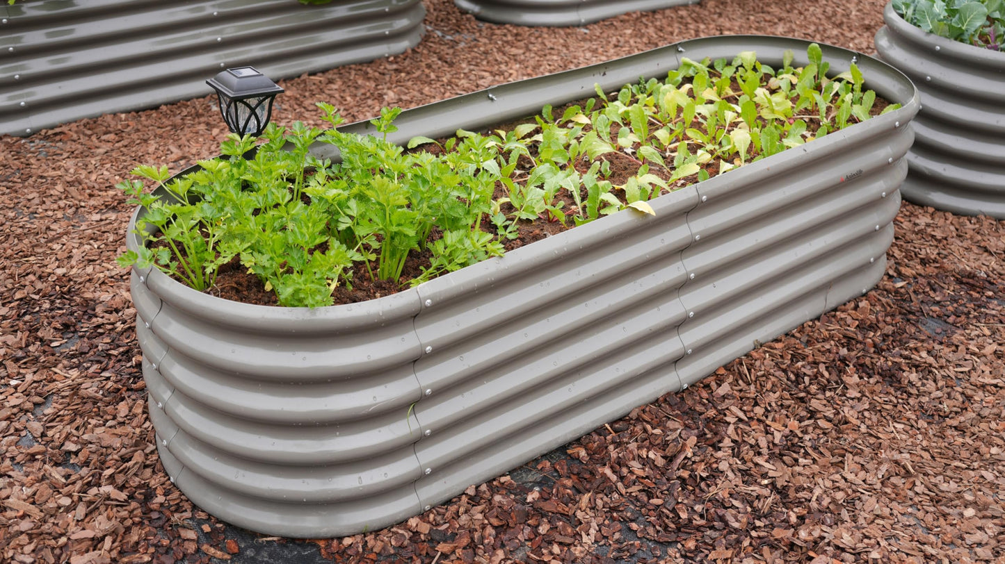 A ANLEOLIFE 12-Pack Galvanized Raised Garden Beds Outdoor, 18" Deep Modular Metal Planter Box Kit, Whole Backyard Farm Garden System with Oval Heart & Round Beds for Vegetable & Flowers, Quartz Grey
