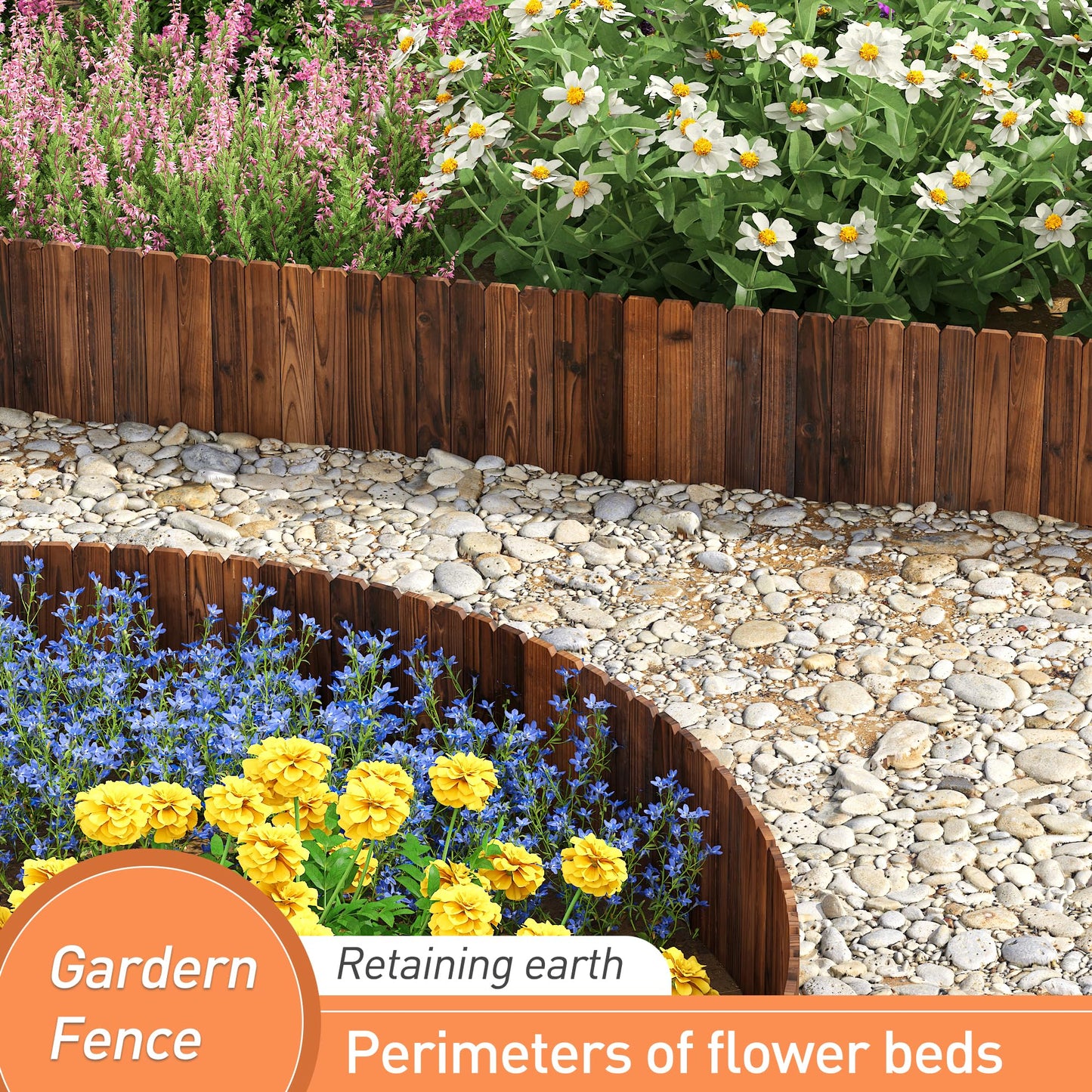 GHWIE Wooden Garden Fence Wood Garden Edging Border Decorative Landscape Border Edging,Planting Tree Fence Landscape Edging Flower Bed Fences-11.8'' H x 48'' L (2 Pack,8Ft Total Length)