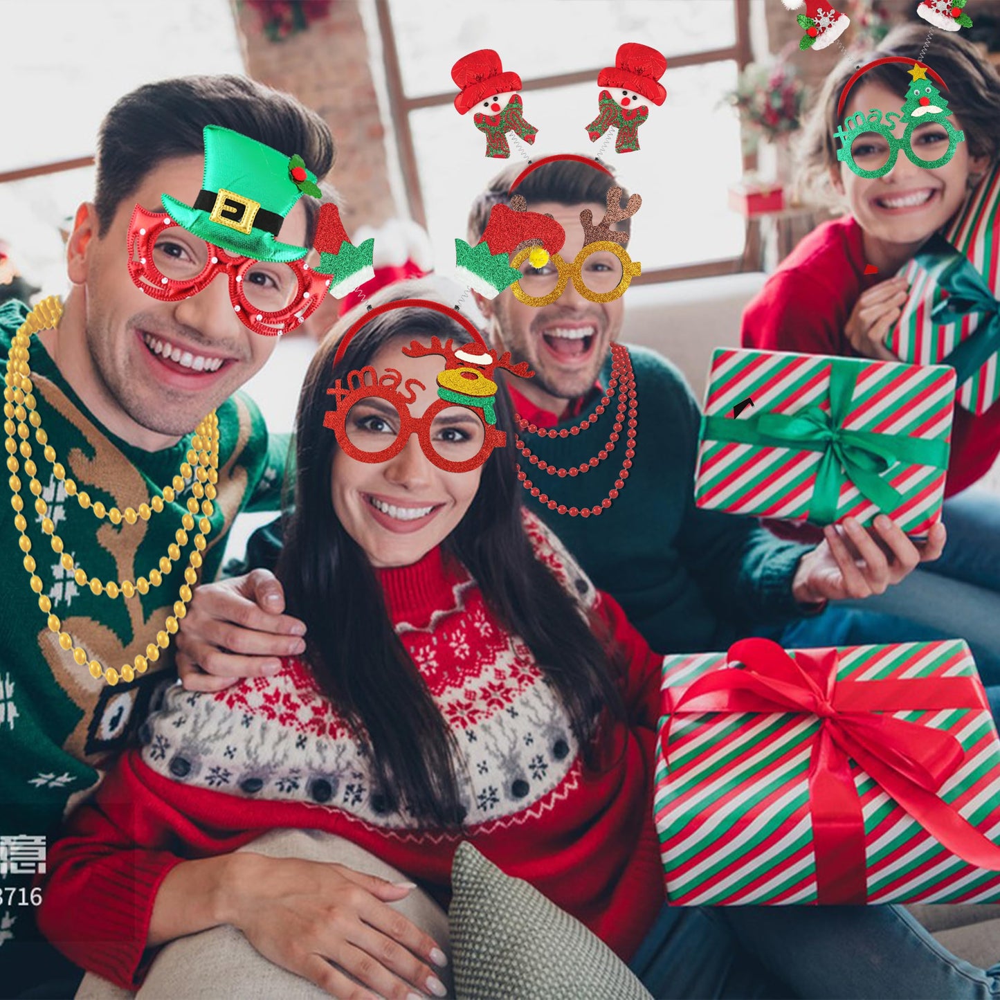 51PCS Christmas Glasses and Holiday Headbands Set Christmas Photo Booth Props Party Decoration Accessories for Xmas Party Supplies Holiday Favors(51)