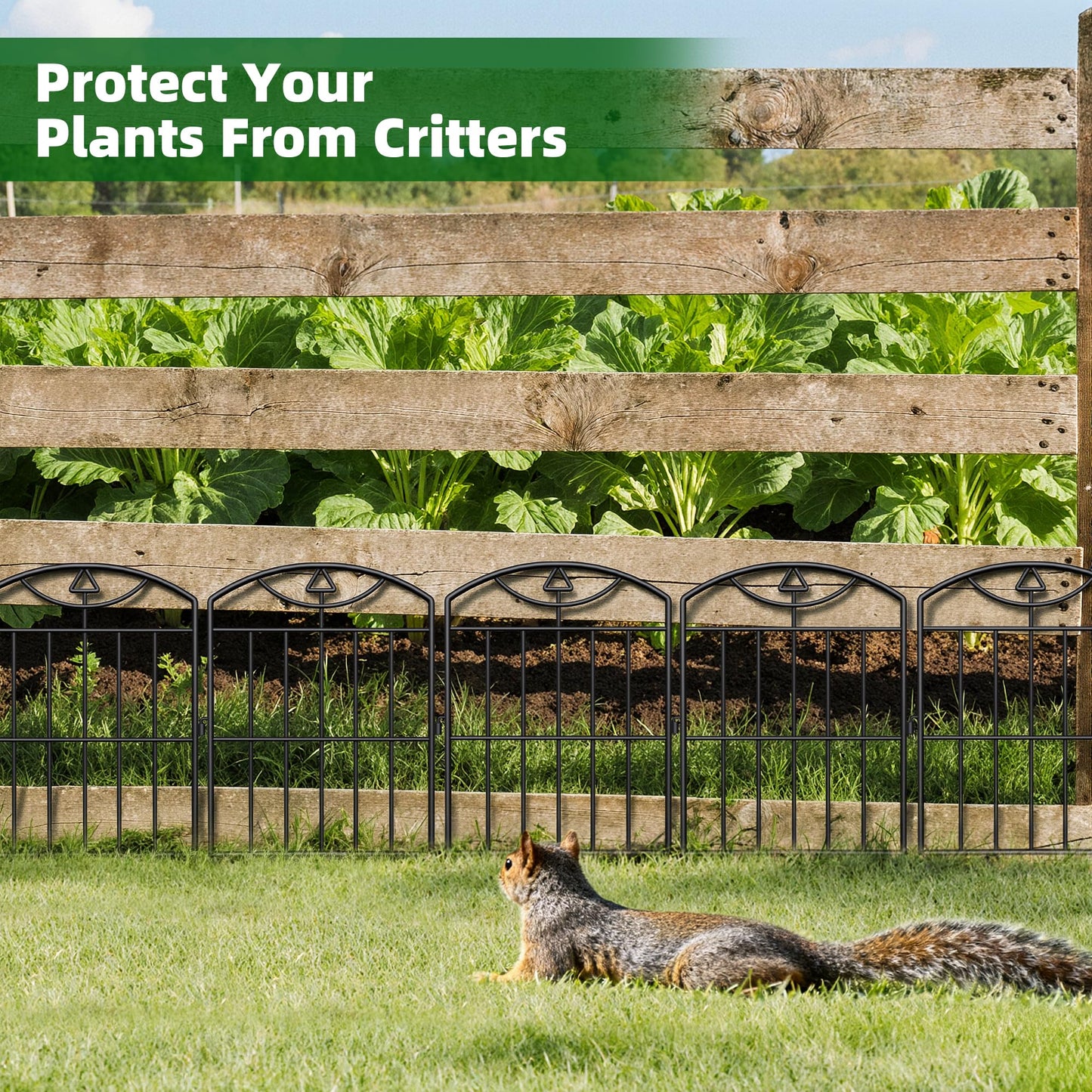 BOWDIMS,10 Panels Outdoor Decorative Garden Fence, 10.5 （ft） L x 24 (in) H, Black Rustproof Metal Wire Panel Barrier Fence, Animal Barrier Fence, for Landscaping and Yard Decoration