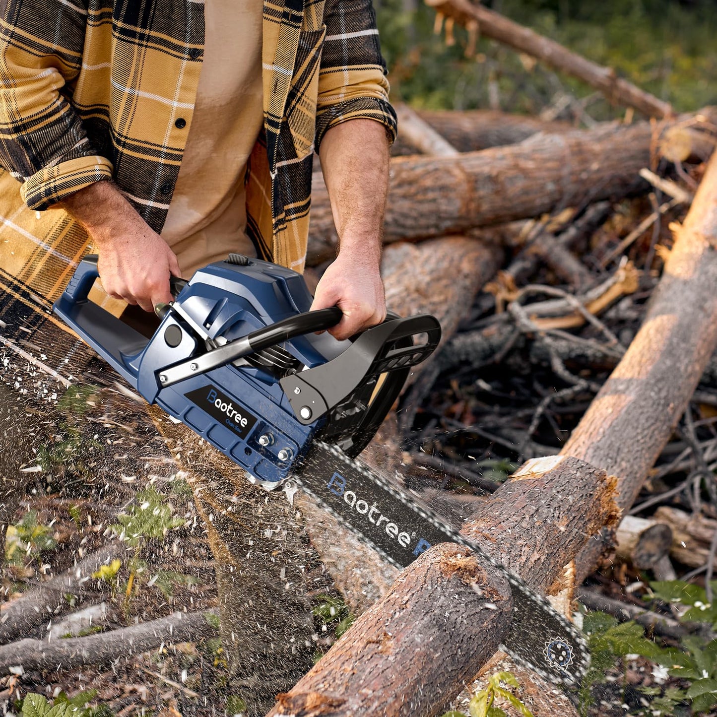 62cc Gas Chainsaw with 20 Inch Guide Bar, Professional Gasoline Chain Saw for Large Trees, Long Lasting Engine & Low Maintenance Design (Blue)