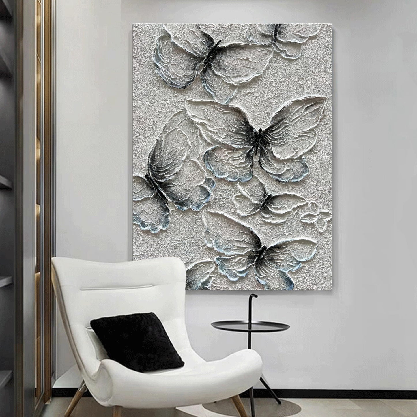 NANKAI Art Hand-Painted Thick Texture Abstract Oil Painting Flying Butterfly Oil Painting 40x28 Inch Home Wall Decoration Art