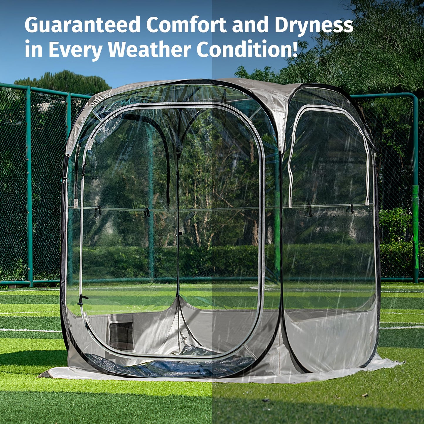 East Oak Weather Sports Tent for Fishing, Sports Events | Pop Up Bubble Tent Instant Sun & Rain Shelter | No Condensation, Spacious Interior, Ultra Visibility | All Weather Protection | 4 x 4 FT