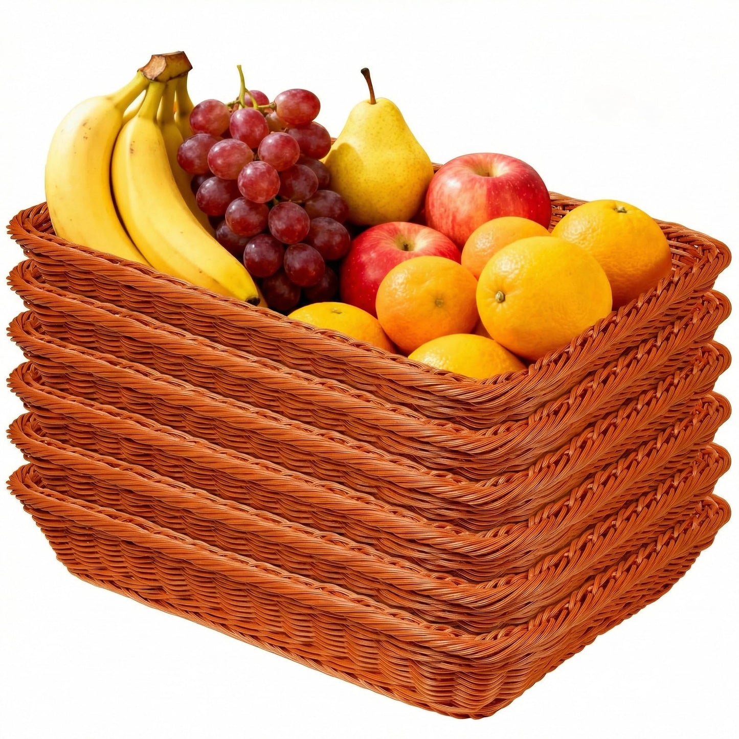 6 Pcs Wicker Bread Baskets 15.8 Inch Stackable Woven Serving Storage Baskets for Fruit Vegetables Snacks Food, Tabletop Home Restaurant Picnics Parties