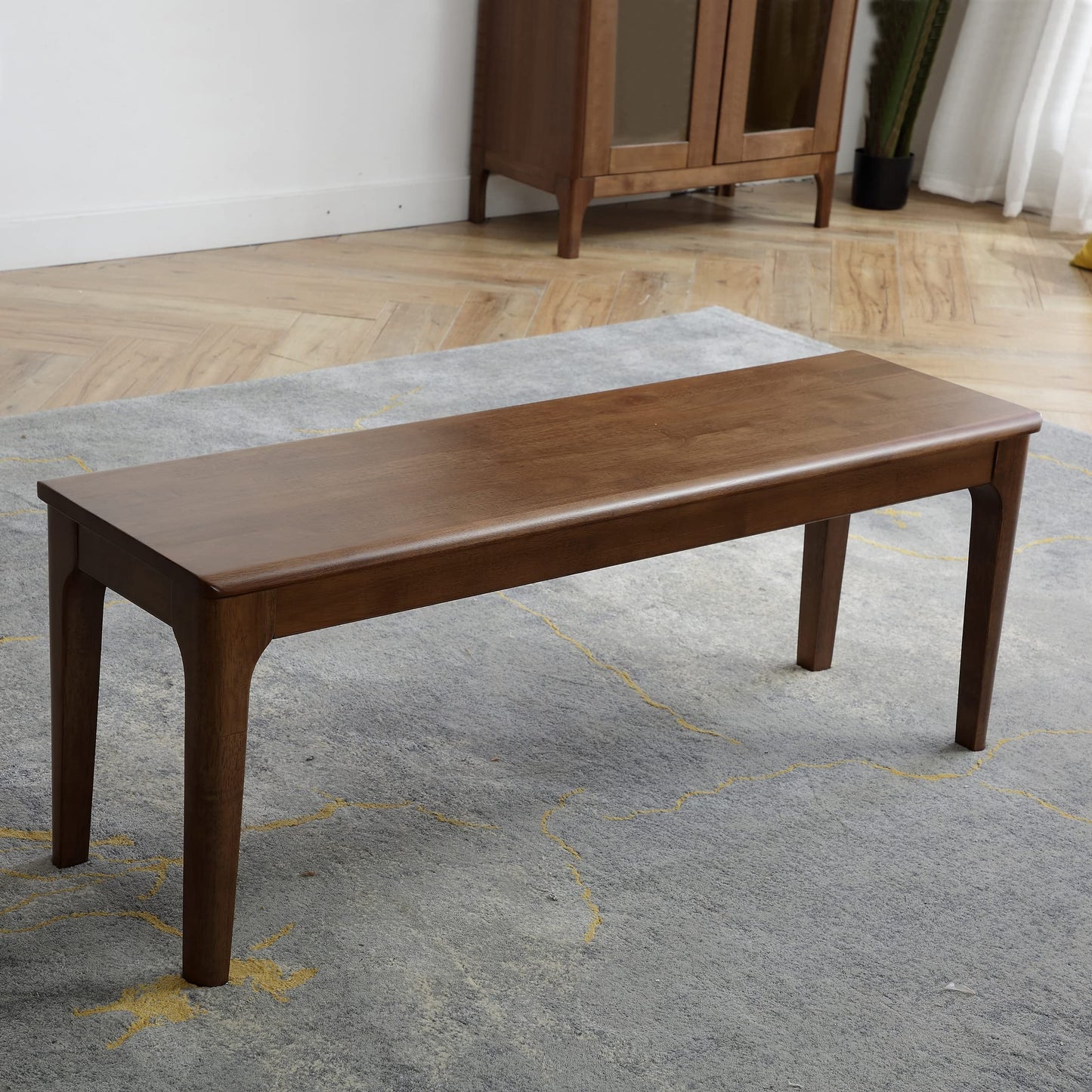 Wilk Wooden Entryway Bench, 47’’ Indoor End of Bed Bench, 100% Solid Oak Wood (Brown)