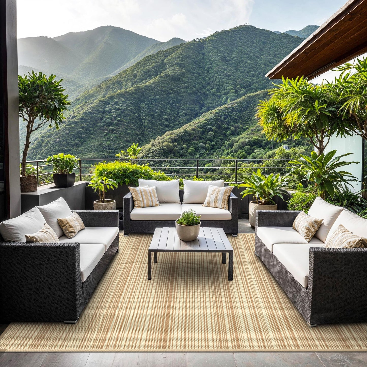 GENIMO Outdoor Rug 9x12 ft Waterproof, Reversible Plastic Straw Patio Rug for RV Camping Mat, Deck, Backyard Balcony Mat - Lightweight & Easy to Clean, CoffeeBeige