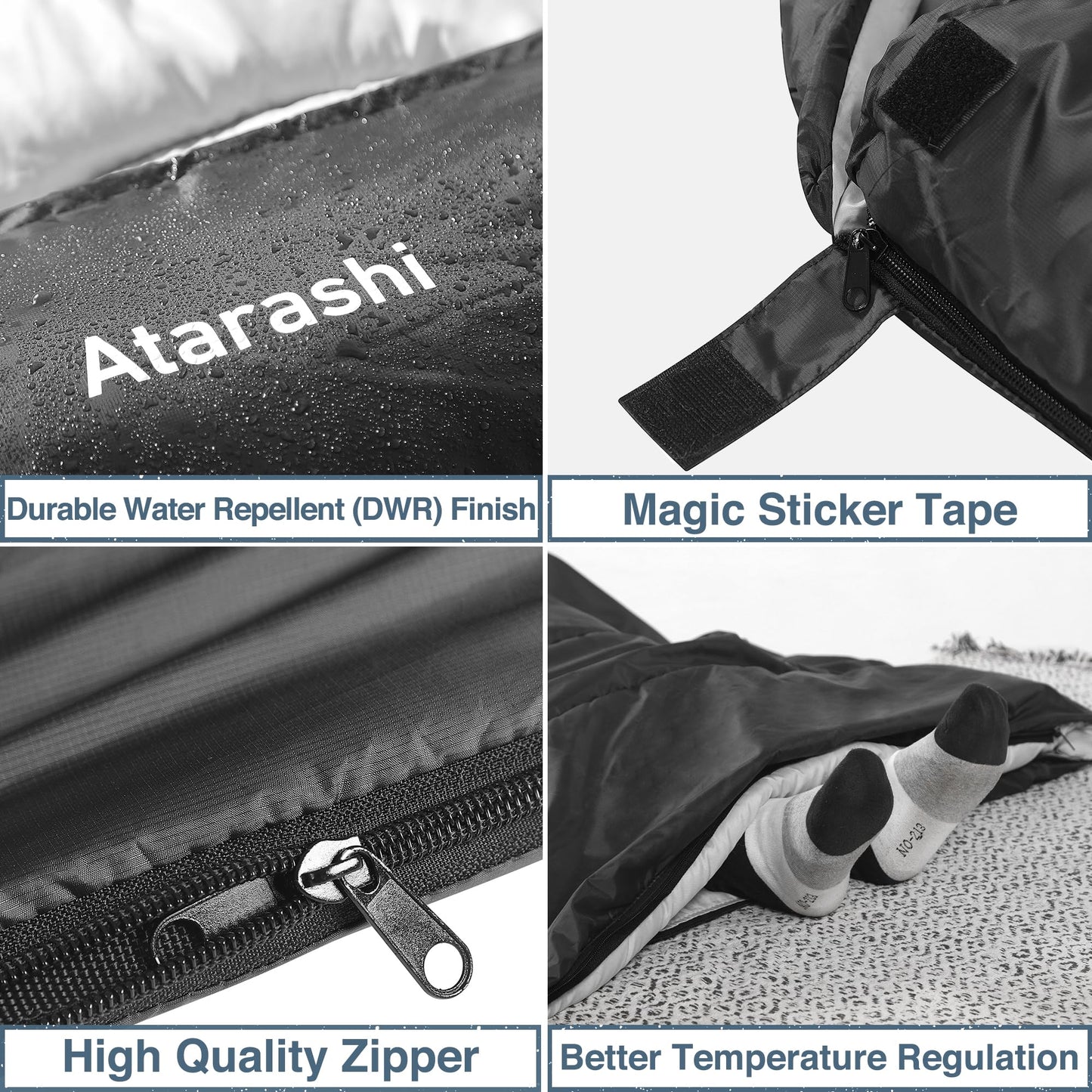 Atarashi 3-4 Season Sleeping Bag for Adults - Light Warm Extra-Large with Compression Sack- Great for Camping, Hiking, Backpacking & Outdoor Adventures