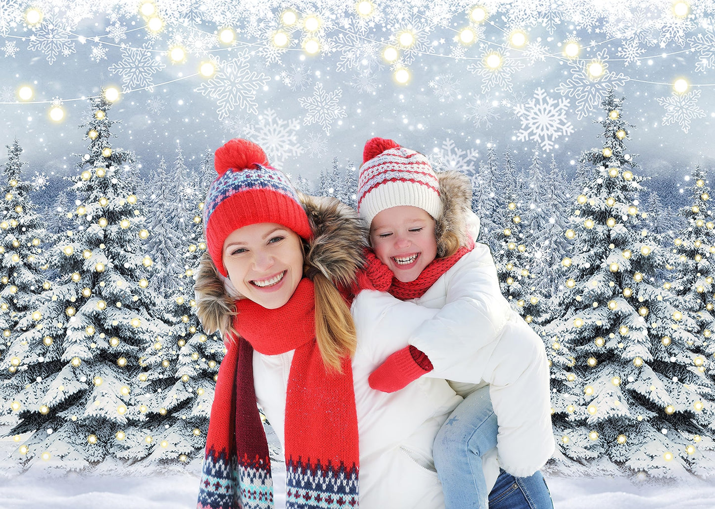 Winter Forest Photography Backdrop Glitter Snowy Pine Tree Scene Background Christmas Xmas Holiday Happy New Year Holiday Party Decoration Banner (7X5FT(82x59inch))