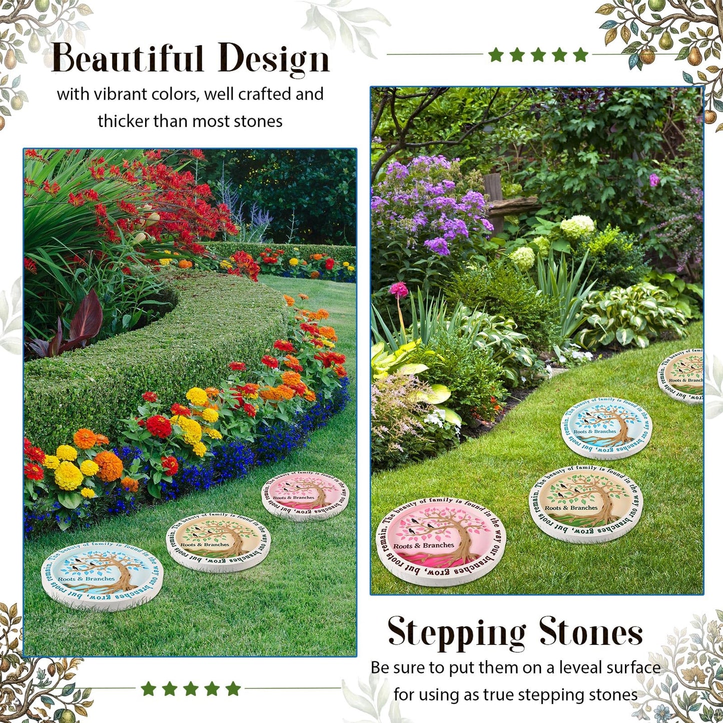 Cinnvoice 3 Pack Garden Stepping Stone Outdoor, Decorative Dimensional Resin Stepping Stones for Patio Pathway Landscaping Walkway Sculpture Yard Backyard Lawn(Tree of Life,10 Inches)