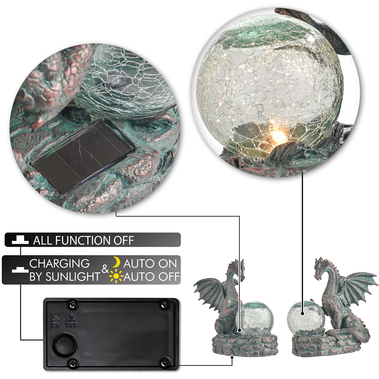 TERESA'S COLLECTIONS Garden Sculptures & Statues, Solar Dragon Outdoor Statues Figurines, Resin Bronze Gothic Garden Decor Lawn Ornaments Patio Yard Decorations Gifts for Mom Women, 8"