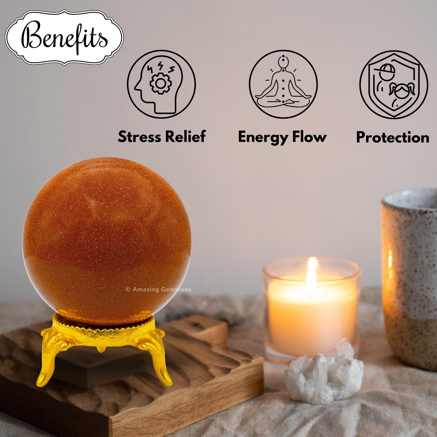 Amazing Gemstone Red Goldstone Crystal Ball with Stand - 2 Inches Crystal Sphere Meditation Balls for Witchcraft and Decorative Balls
