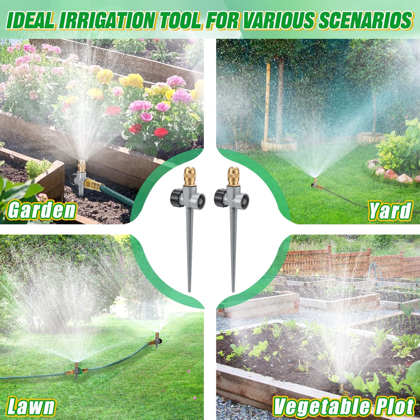 2 Pack Metal Lawn Sprinklers for Yard - 360° Coverage Water Sprinklers, Adjustable Brass Nozzle with Aluminum Alloy Spike Base for Small Garden Irrigation