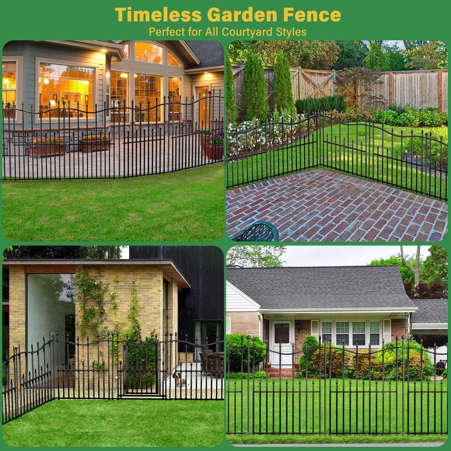 10 Panels No Dig Decorative Garden Fence, 24in(H)×22ft(L) Heavy-Duty Rustproof Metal Panels, Outdoor Dog Barrier for Yard & Patio, Landscape, Border| Portable Temporary Fencing