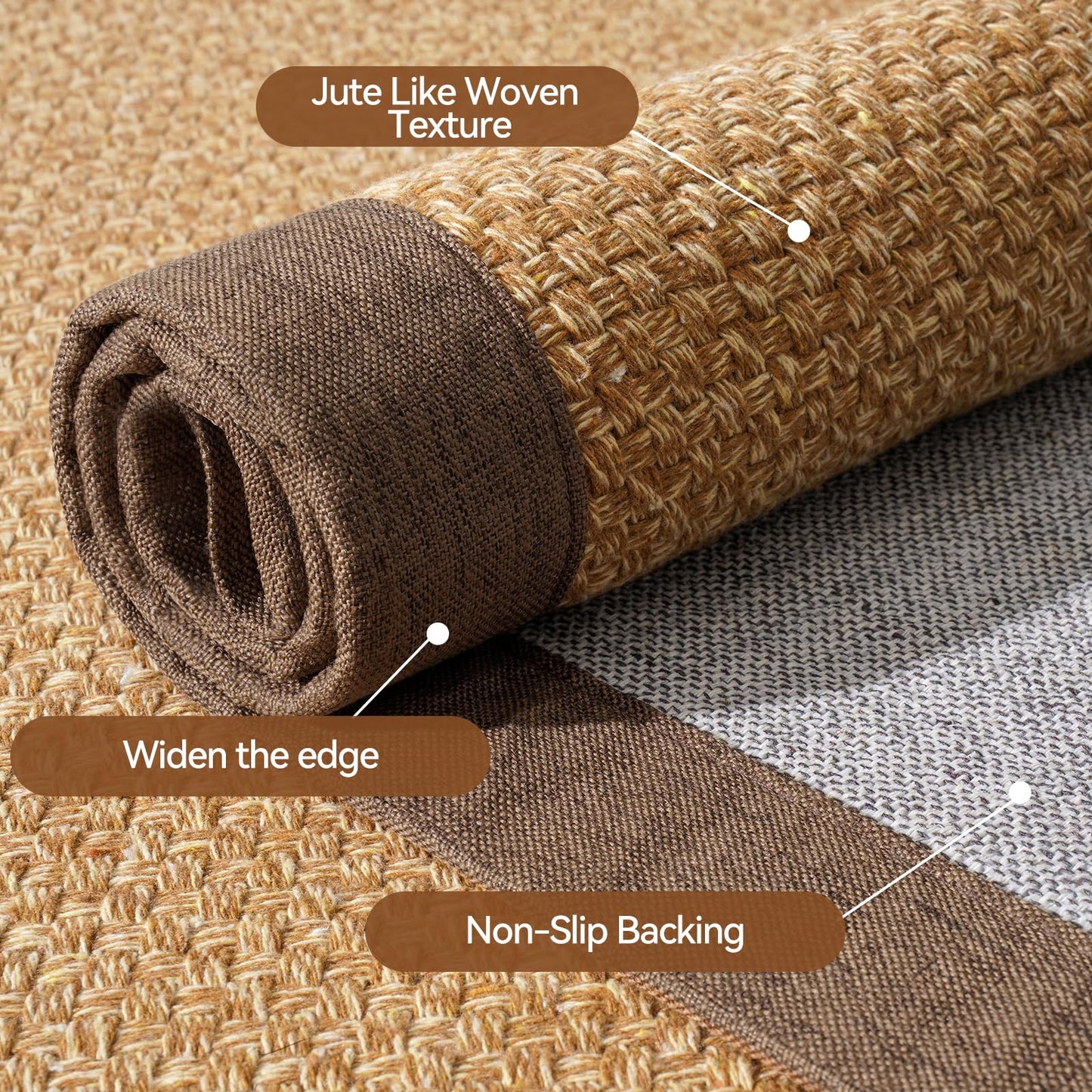 YDKGL Washable Hallway Runner Rug 2x6 Jute Like Kitchen Runner Mat Rugs Non Slip, Woven Soft Entryway Farmhouse Runner Boho Floor Carpet for Indoor Laundry Hall Backdoor Bedroom Living Room, Brown