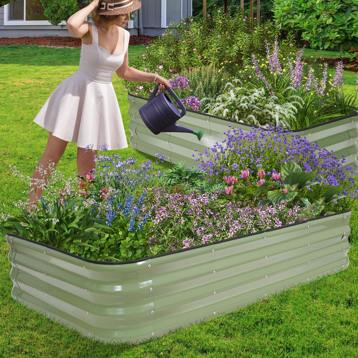 1MORE Raised Garden Bed -5X3X1 Galvanized Planter Box for Outdoor Gardening,4 in 1 Modular Raised Bed Kit with Protective Tape, Gloves for Herb,Ideal for Vegetables and Plants.Green-1Pack