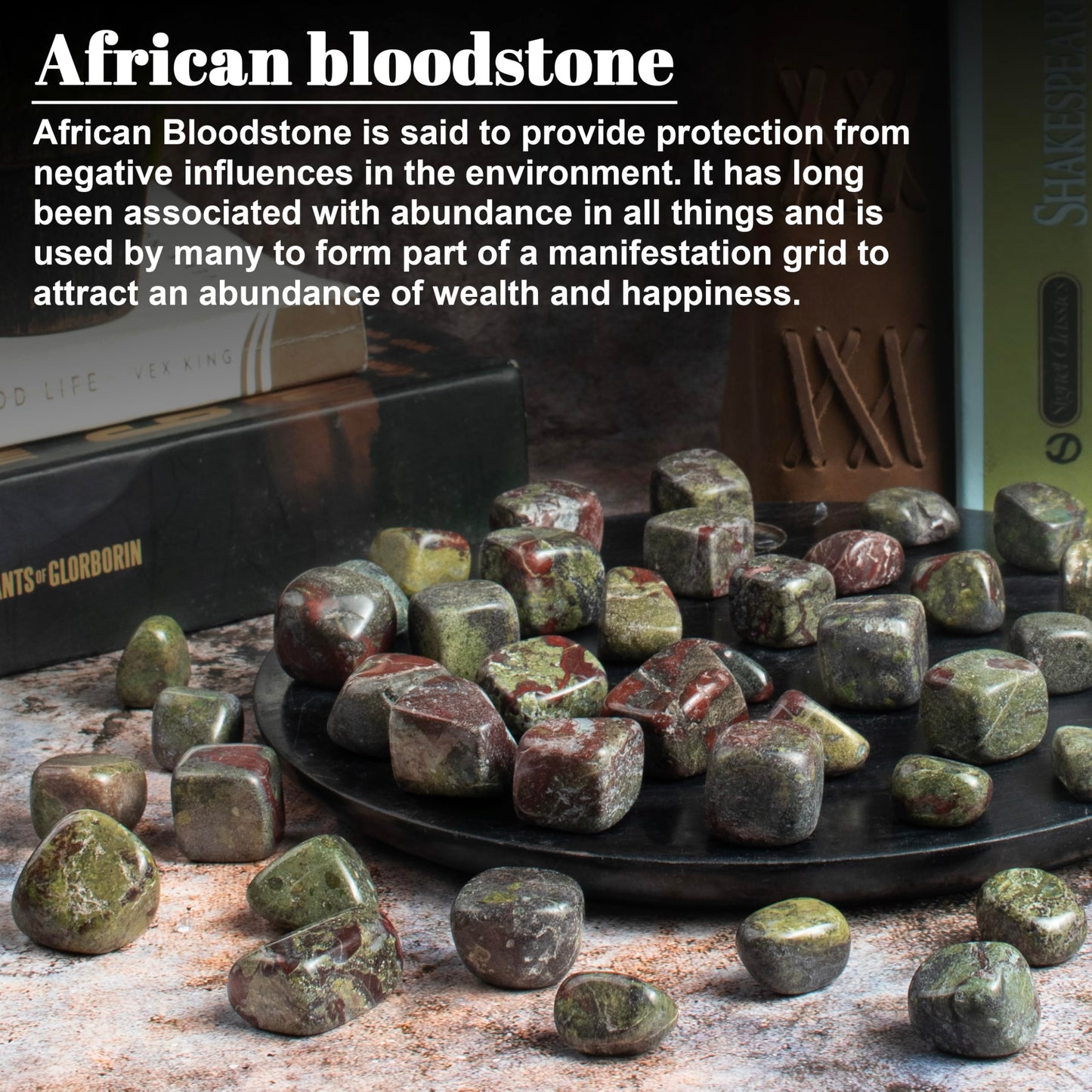 "Crocon 1lb Dragon Bloodstone Tumbled Stones and Crystals Bulk, Polished Stones - Rock Collection - vase Filler tumbles Crystals Healing Reiki - Gemstone Gifts, Good Luck, Fountain tumbles Size 20 mm"