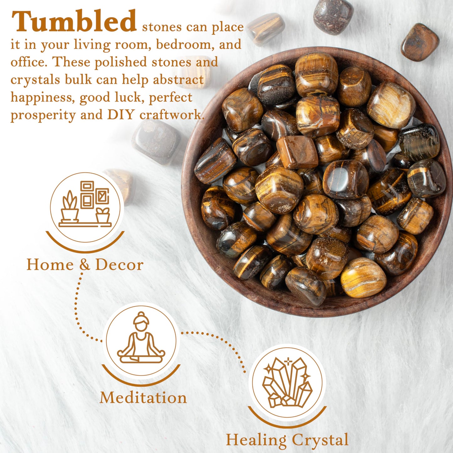 Crocon 1LB Tiger Eye Tumbled Stones and Crystals Bulk 2000+ Carats Natural Crystal Kit for Reiki Healing Crystal Polished, Tumble Stones, Chakra Balancing, Reiki Gift, Home Decor Size : 20-25 mm