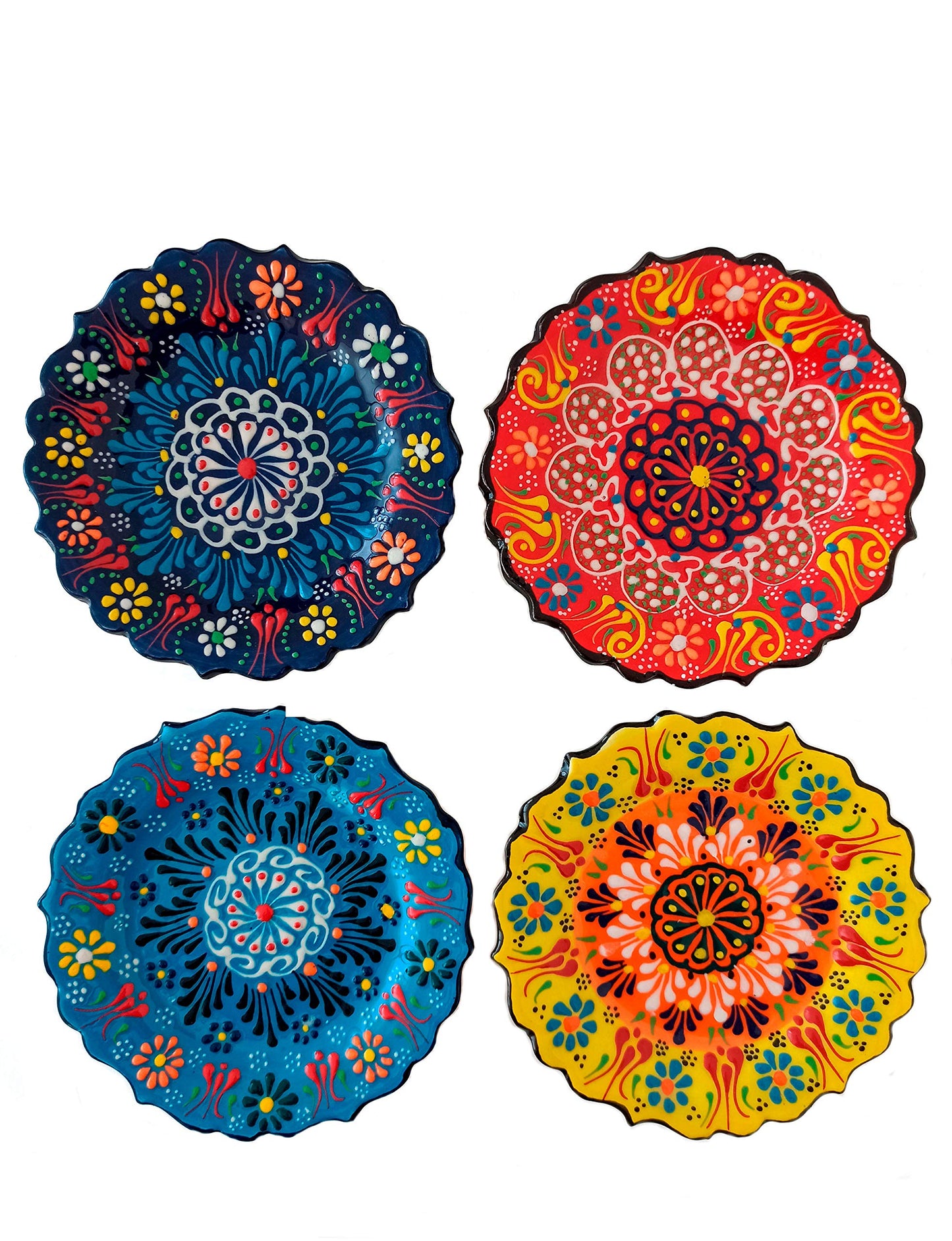 Ayennur 4-Piece 5-Inch Handmade Turkish Ceramic Plate Set – Wall & Table Decor & Jewelry/Ring Dish – Decorative Rings & Jewelry Tray Set