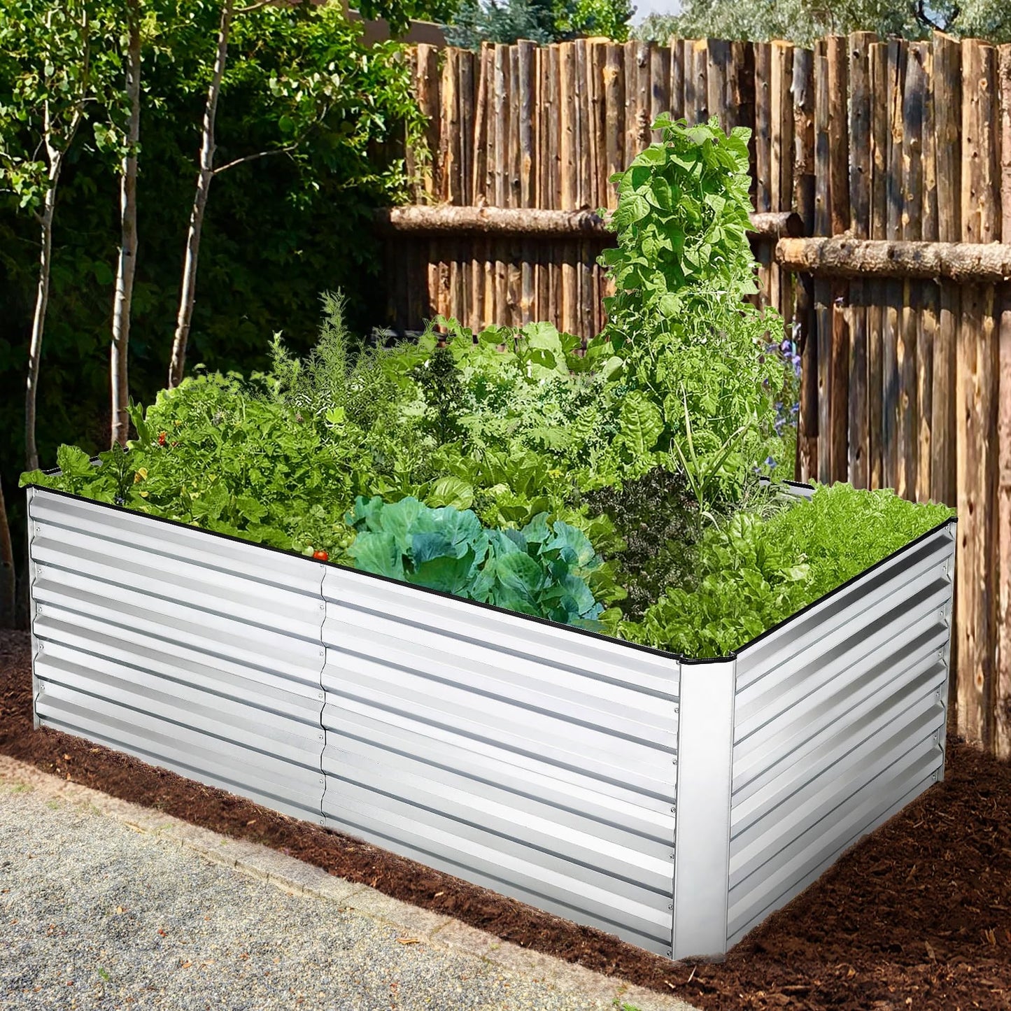 6x3x2FT Raised Garden Bed Kit, Galvanized Planter Raised Garden Boxes Outdoor w/Anti Cutting Strip & A pair of gloves, Deep Root Raised Planter for Vegetables, Fruits, Flowers and Herbs, Silver